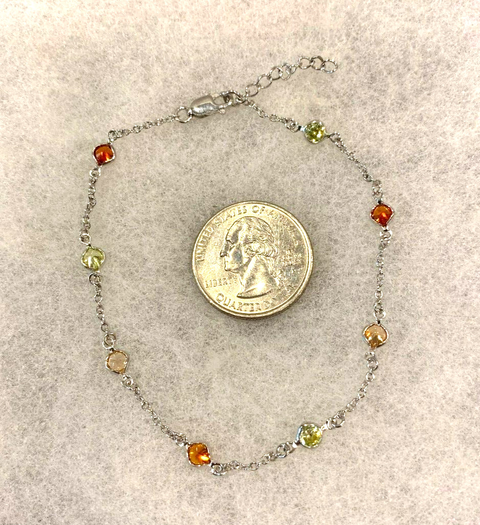 Sterling 1 MM Chain with CZ’s Ankle Bracelet 8 1/2 to 9 1/2 In. – 2.8 Grams