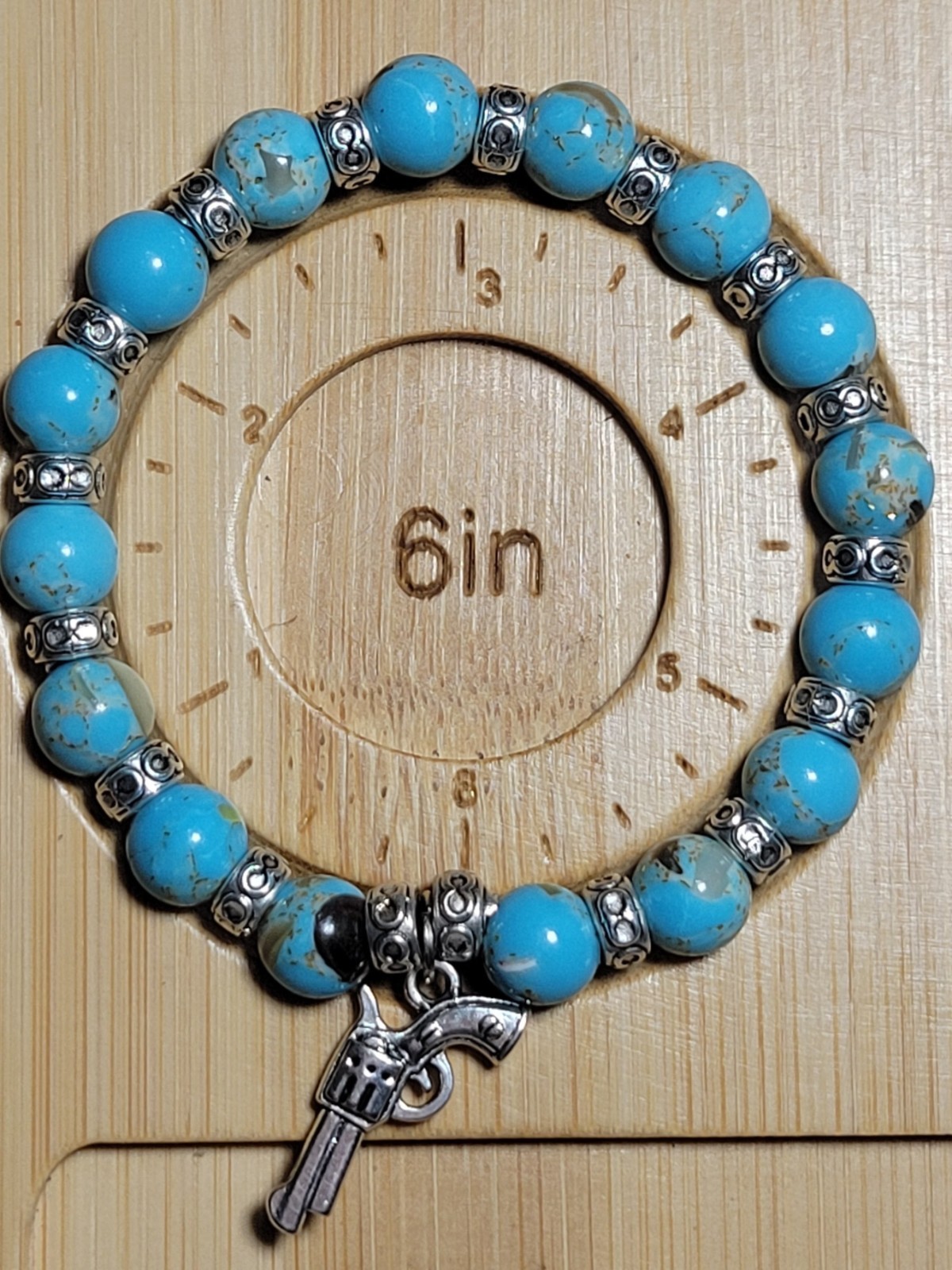 Wendy’s Western Charms Cowgirl Turquoise Beaded Charm Stretch Bracelet 6in