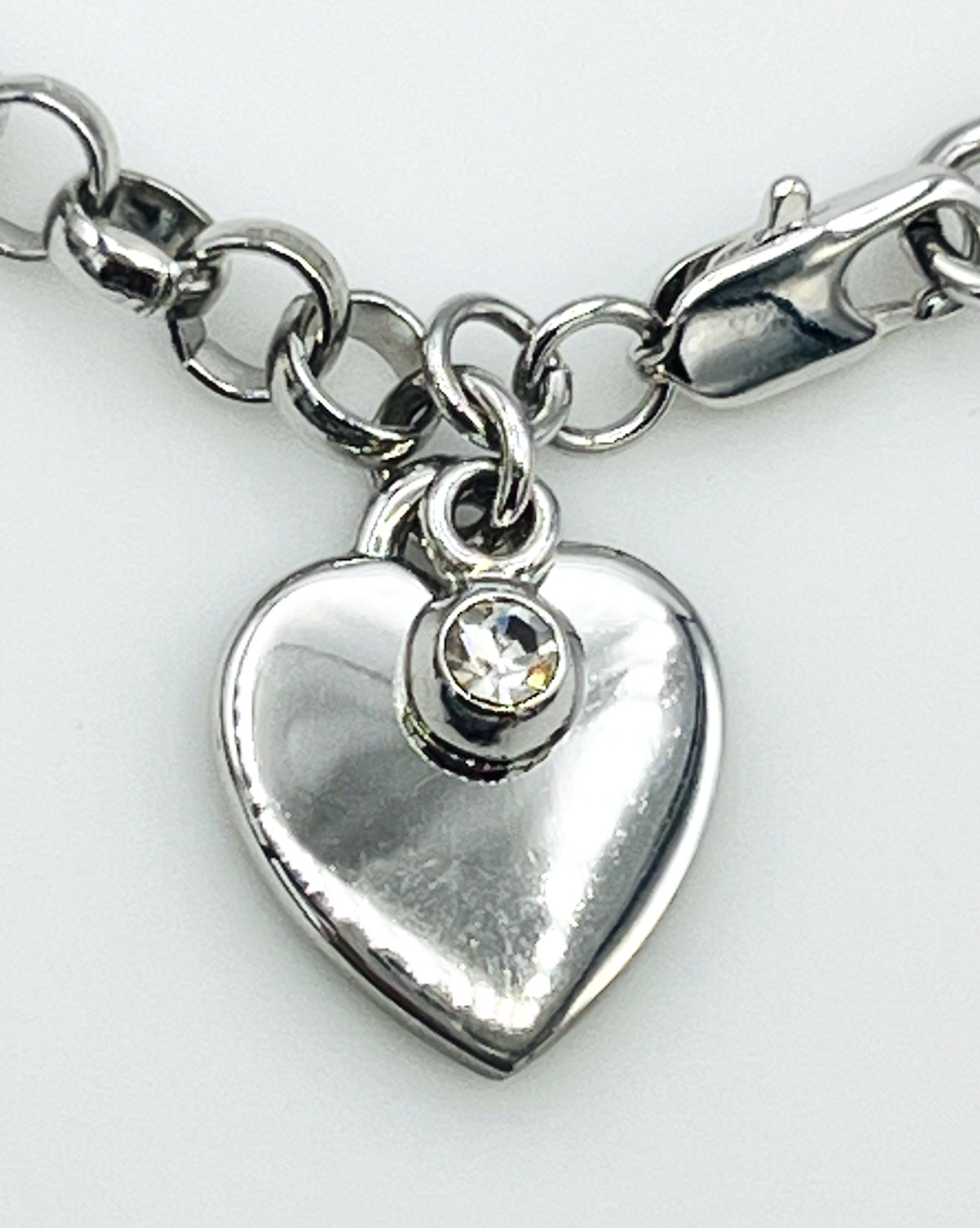 Silver Tone Rolo Chain Heart Charm Bracelet 8 in