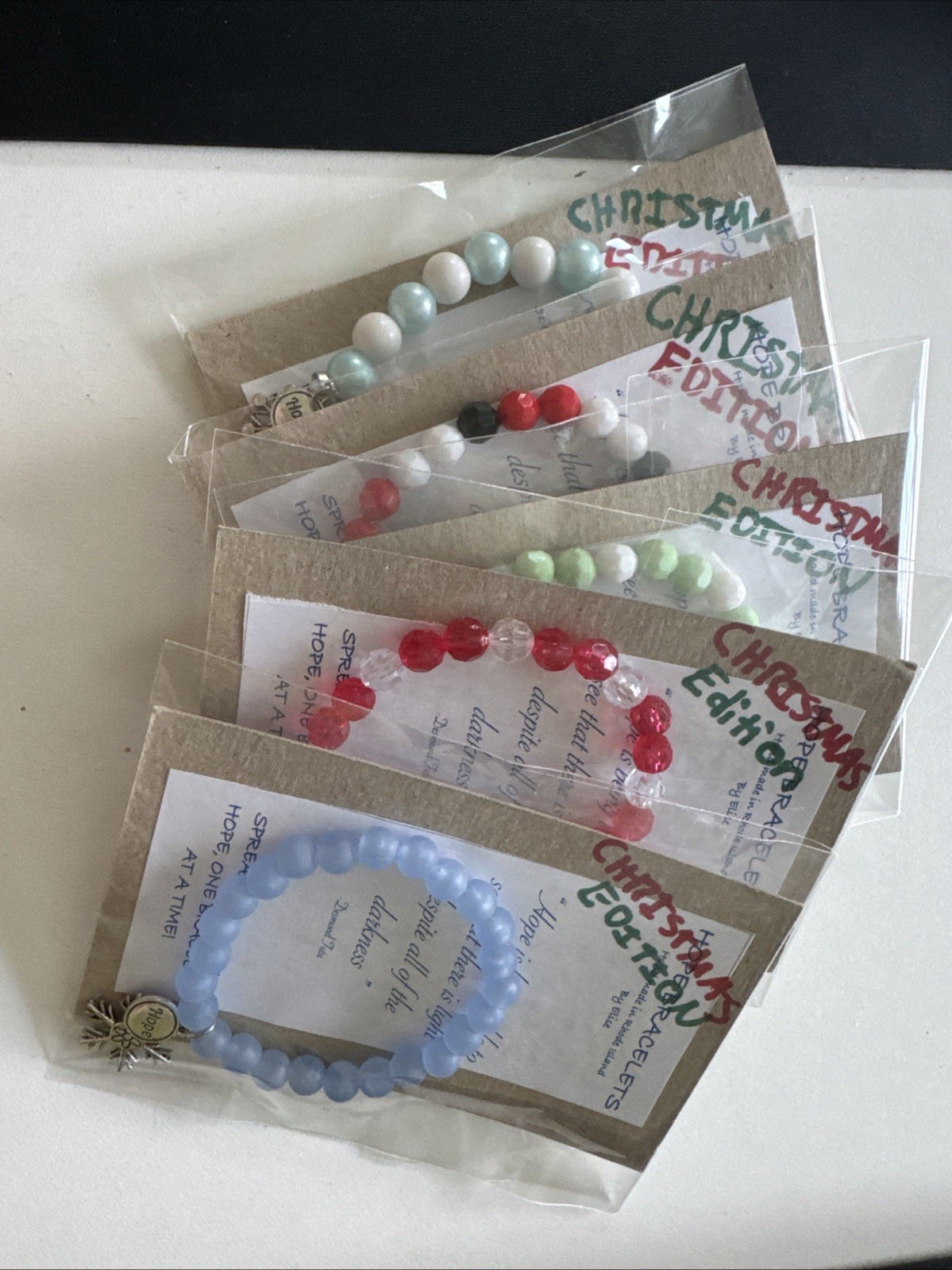 Pack of 5 Beaded Charm Bracelets, Christmas Themed, Multicolored Jewelry