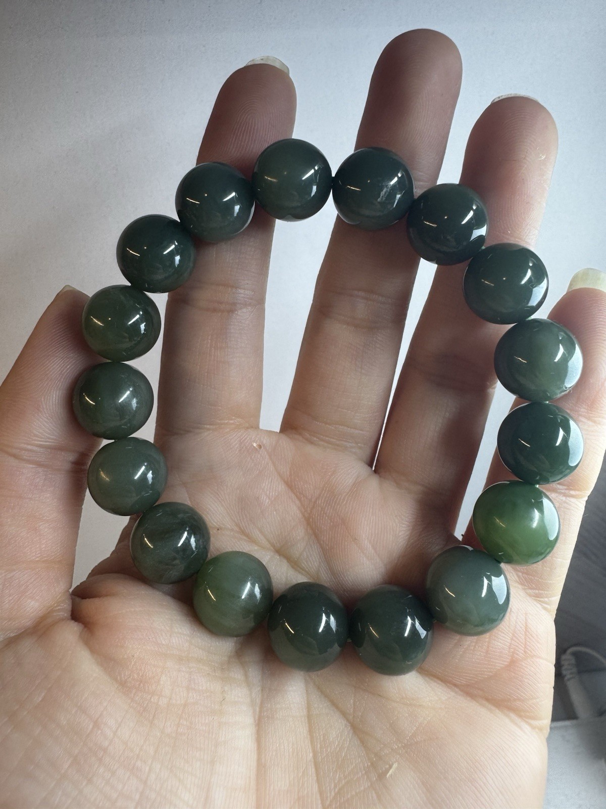 certified 12mm Hetian green Jade Round beaded stretch Bracelet New free shipping