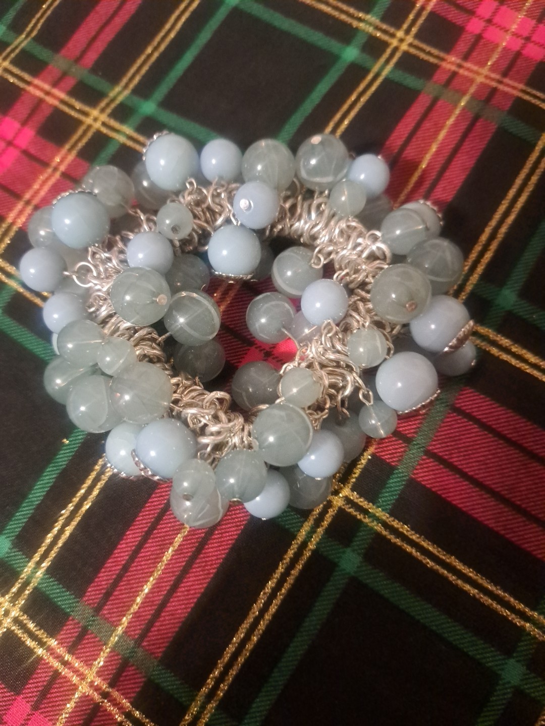 Silver And Shades Of Blue Cluster Stretch Bracelet, 8/9 Inches