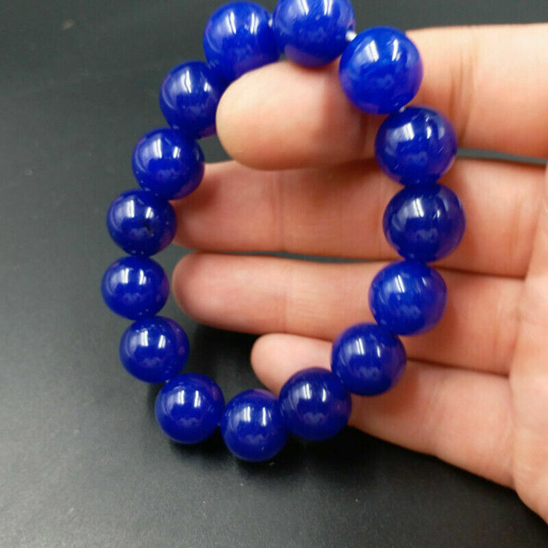 8-10-12mm Real Natural Blue Jade Round Gemstone Beads Bracelet 7.5″ AAA+