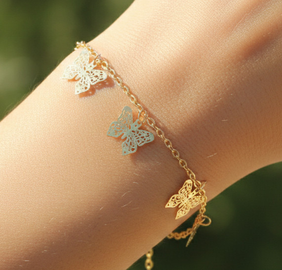 Elegant 18K Gold Plated Bracelet Modern Filigree Butterfly Boho Charm Bracelet