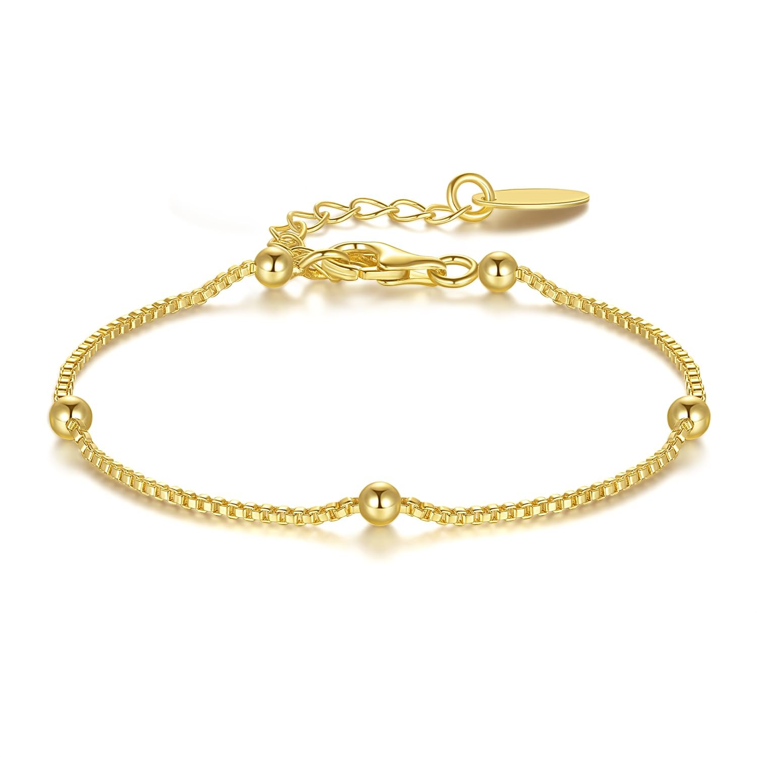 14K Gold Bracelets for Women Adjustable Women’s Bracelet Ball Station Chain S…
