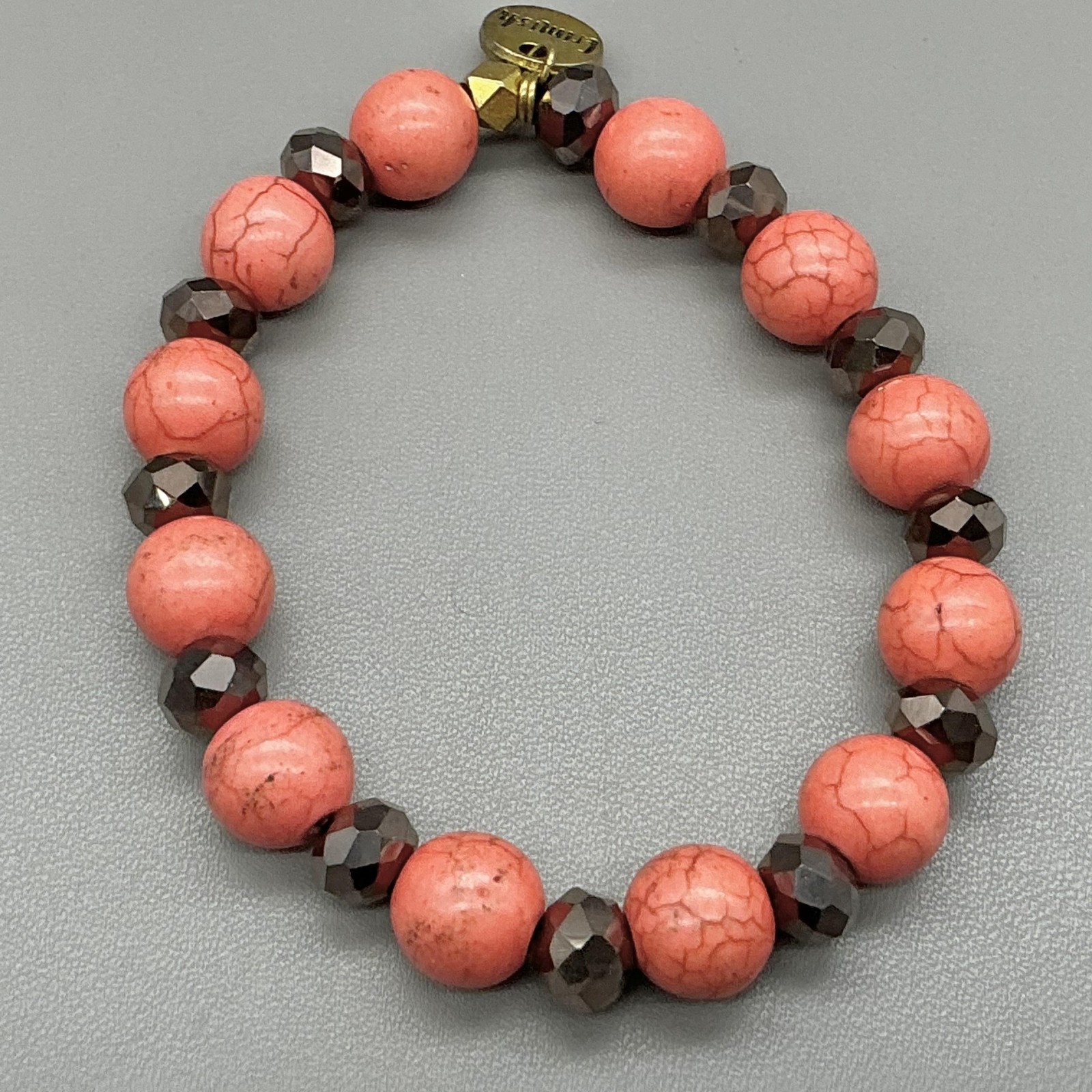 Erimish Bracelet Pink Stone Beaded Stretch Gold Tone Charm Womens Boho 6 Inch