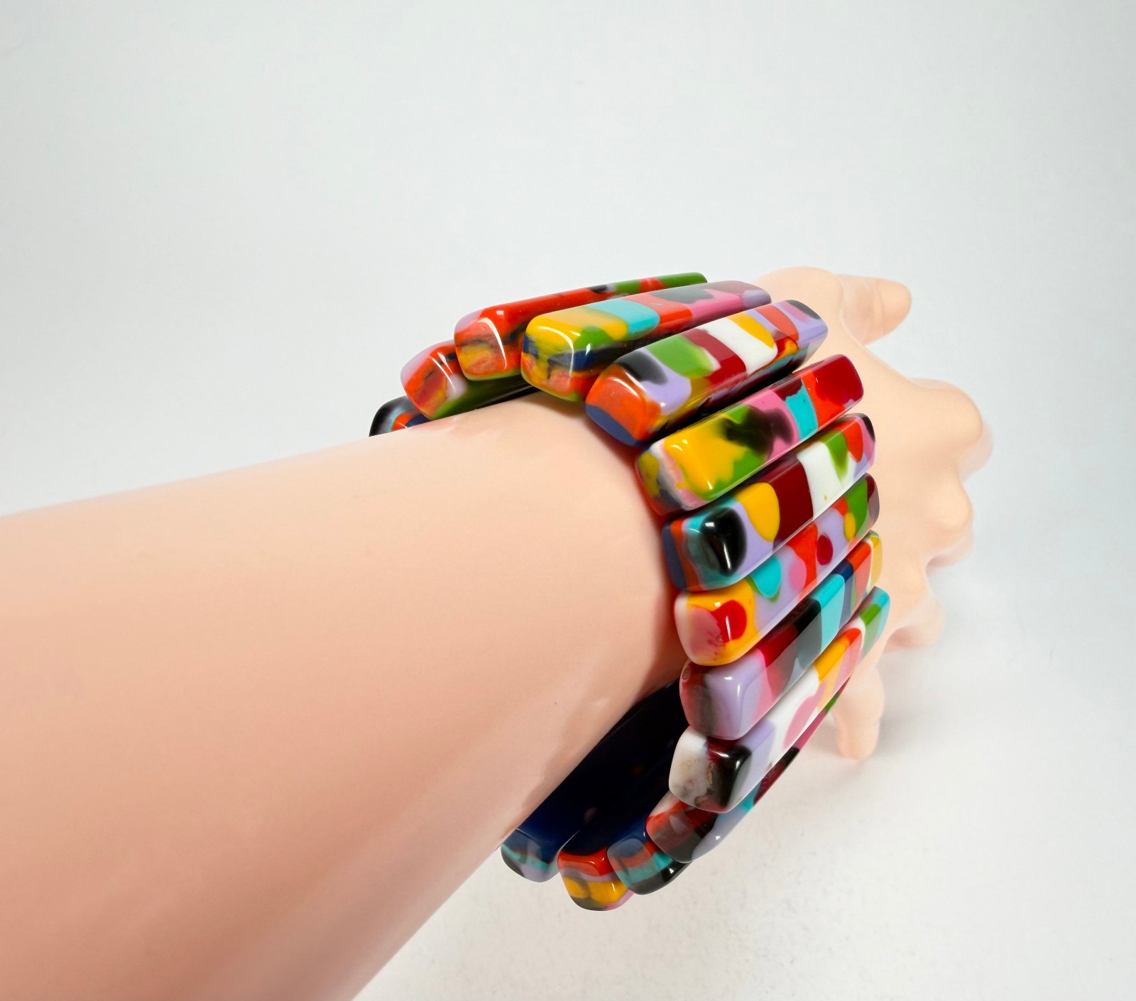 Jackie Brazil “Clarissa” Kandinsky Thin Rectangles Elasticated Bracelet (B2335)