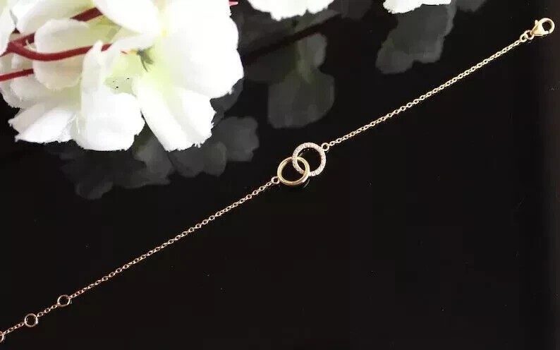 Stunning Chain Bracelet 1Ct Round Cut Simulated Diamond 14K Yellow Gold Plated