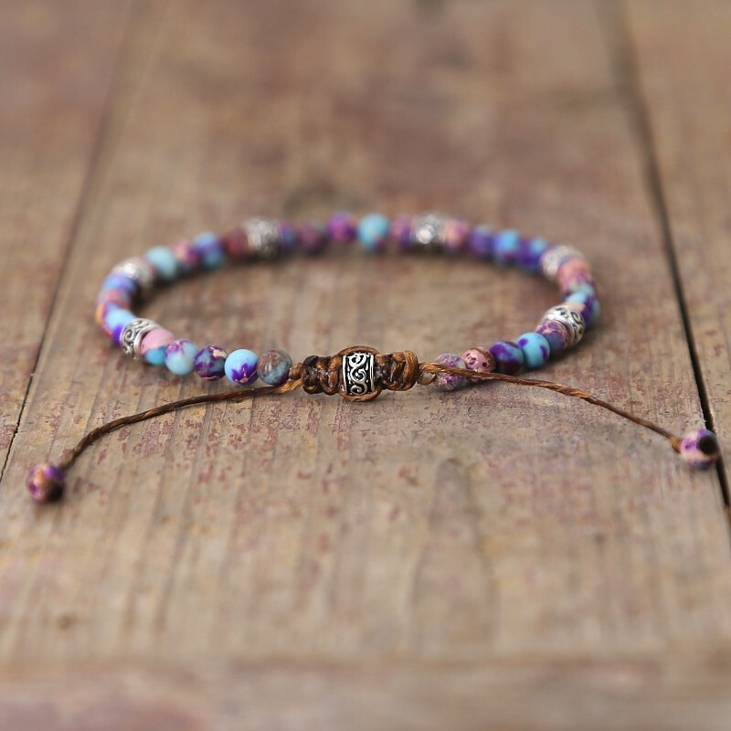 Natural 4mm Sea Sediment Jasper Stone Beaded Bracelet Purple & Blue Bracelet