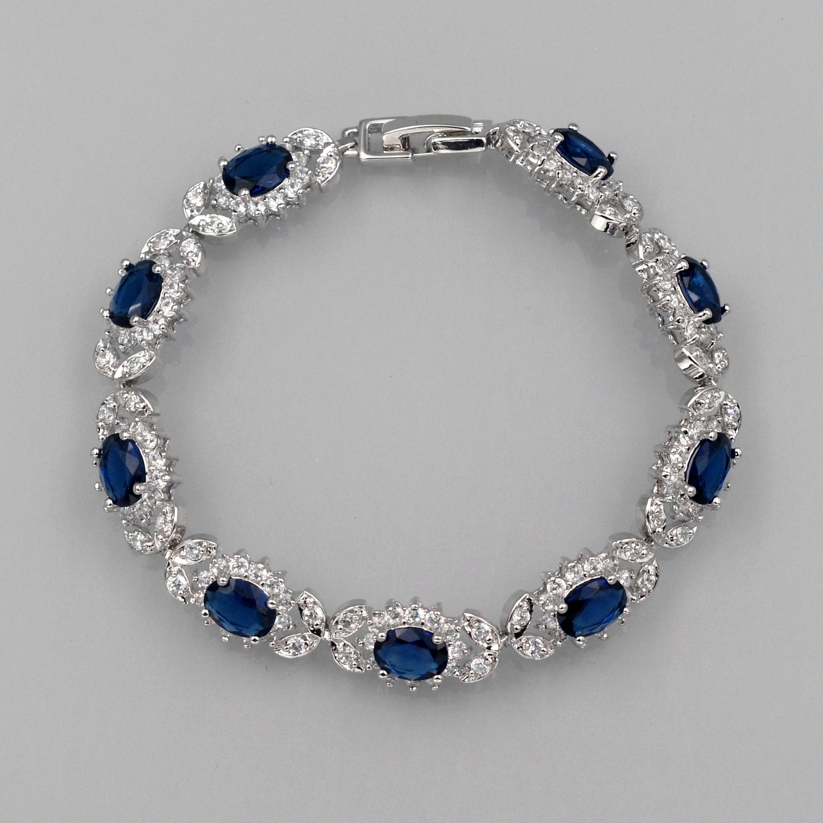 Women Blue Cubic Zirconia Tennis Bracelet White Gold Plated Elegant Jewelry 6336