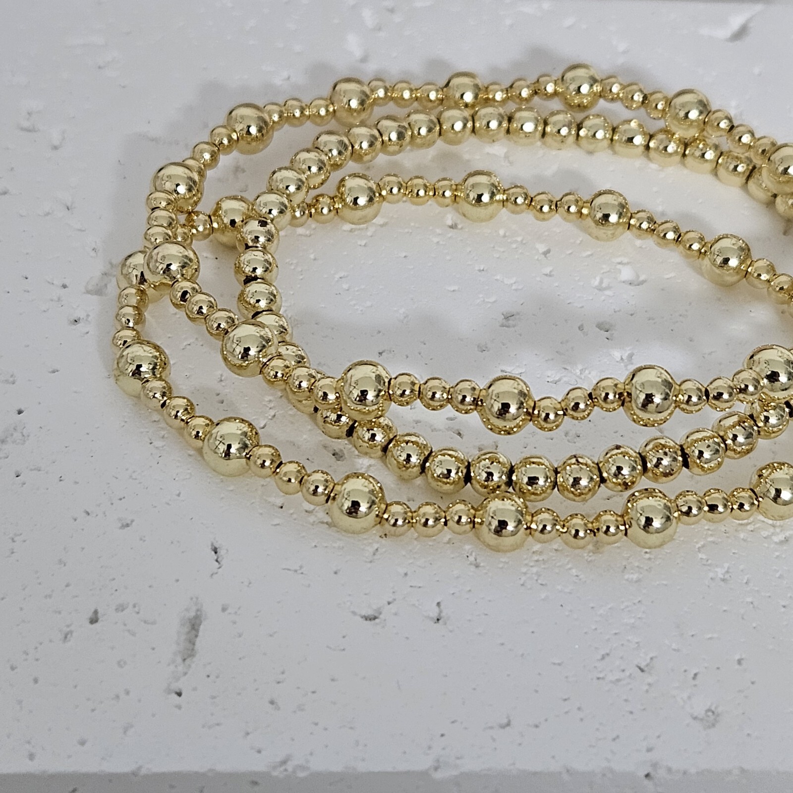 3 Piece 18k Gold Filled Elastic beaded bracelet Gold Ball bracelet