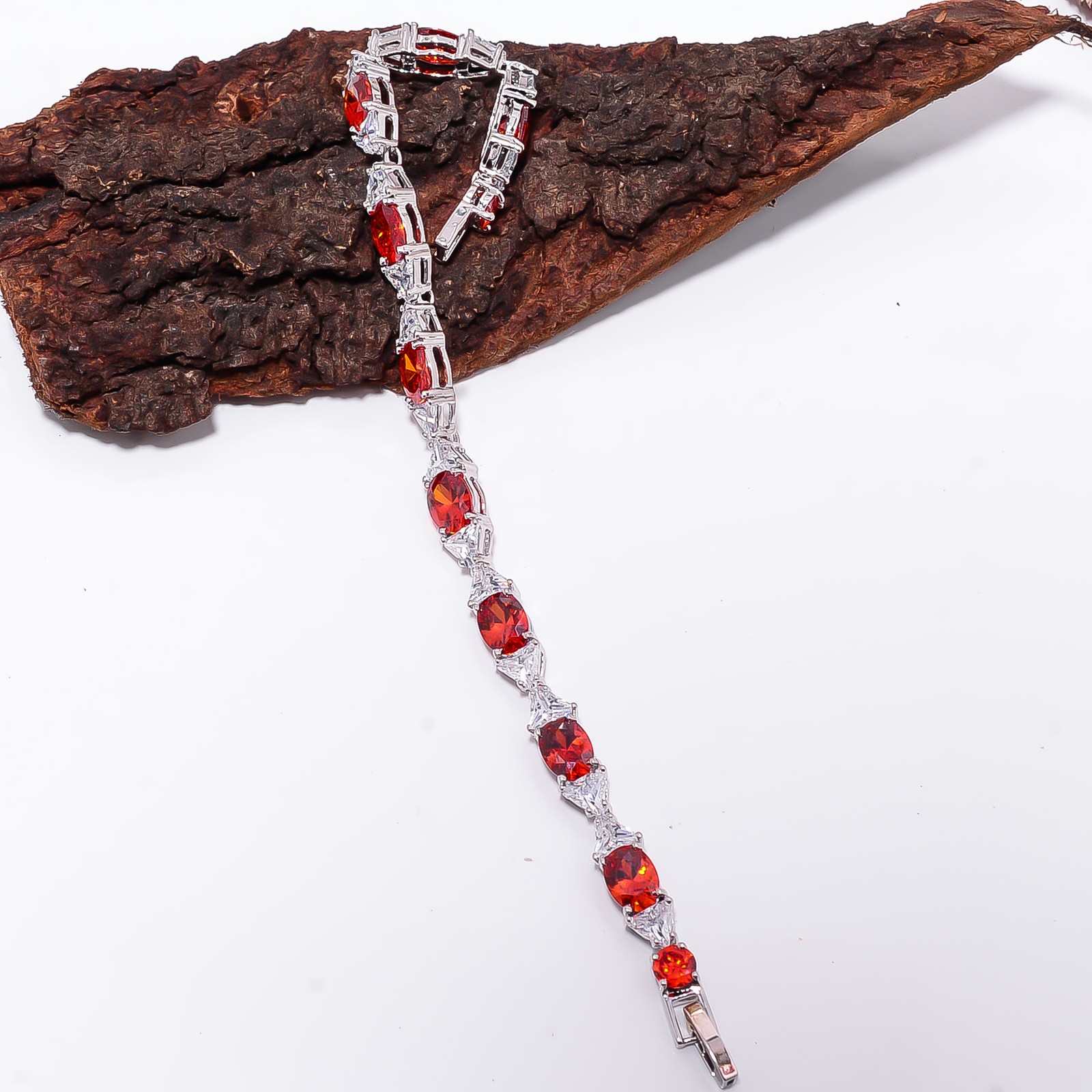 Red Garnet, CZ 925 Sterling Silver Adjustable Bracelet 7-8″ B13385