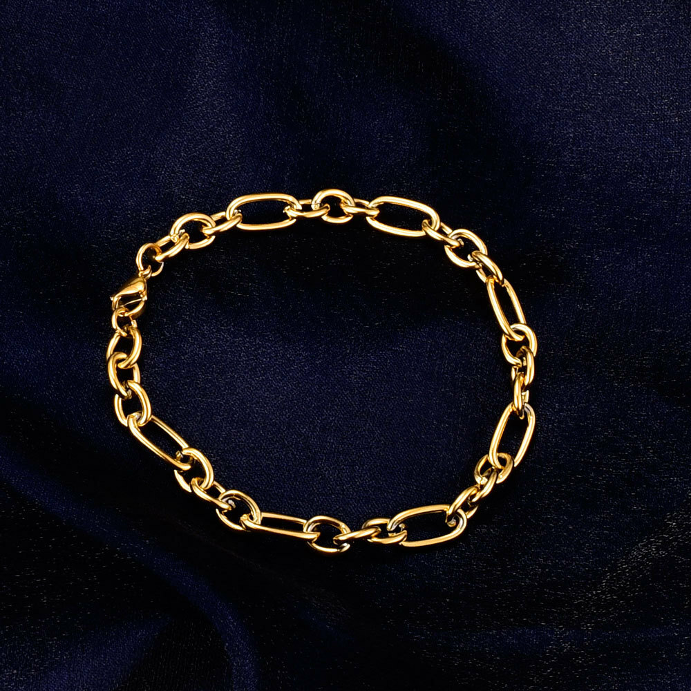 5mm Width Woman 18K Gold Plated Stainless Steel Rolo Link Chain Bracelet 7.87”