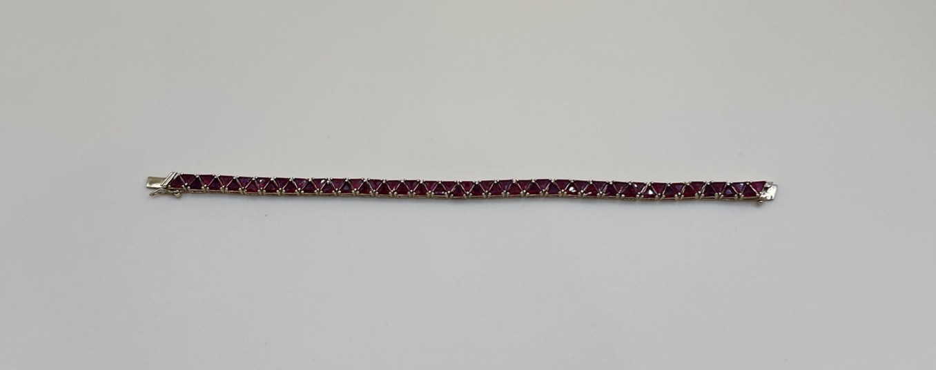 Elegant Gold Tone 925 Sterling Silver Red Triangle Stone Tennis Bracelet