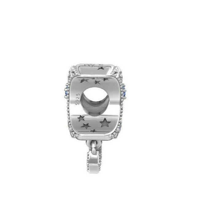 S295 Silver Stamped Crescent Moon Stars Dream Big Dangle Bead for Bracelets