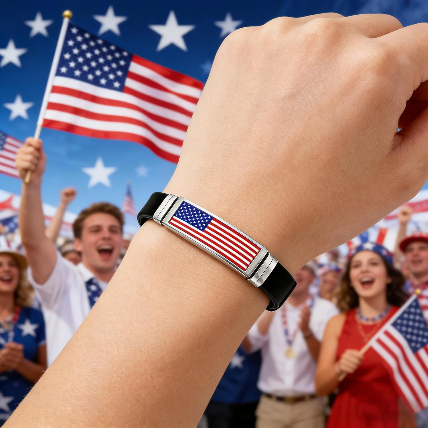 Patriotic American Flag Bracelet for Men and Women – Adjustable Stainless Steel