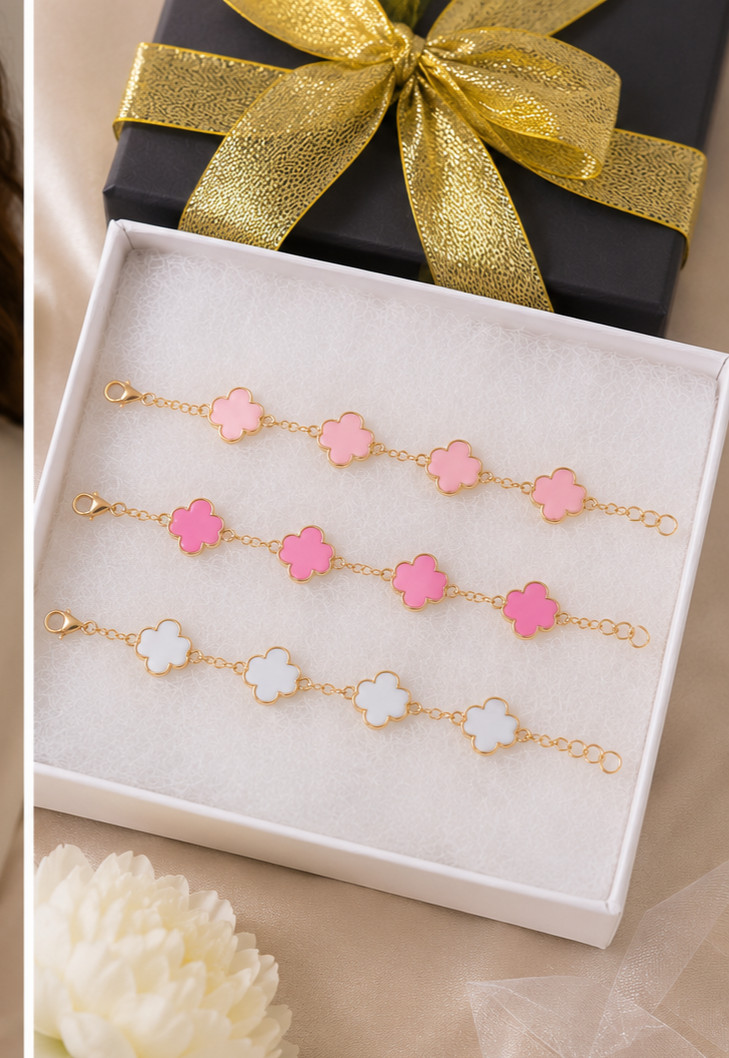 Set of 3 Gold Clover Bracelets | Elegant Harmony