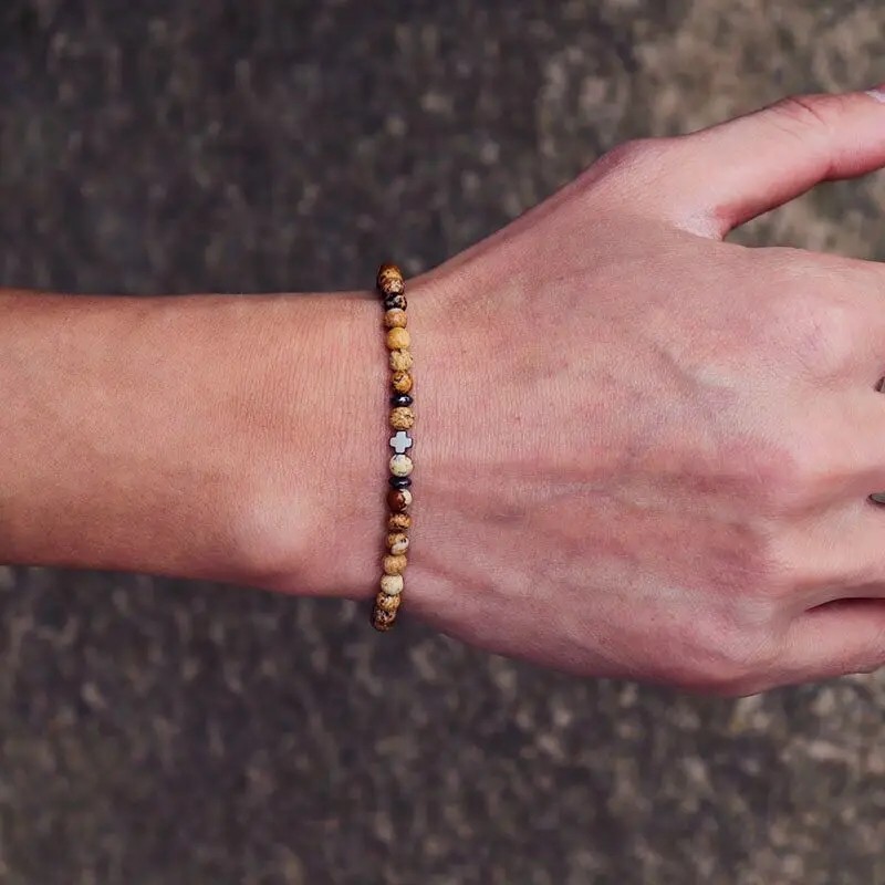 New Men Bracelet Small Stone 4mm Braclet Hematite Cross Braslet Rice.