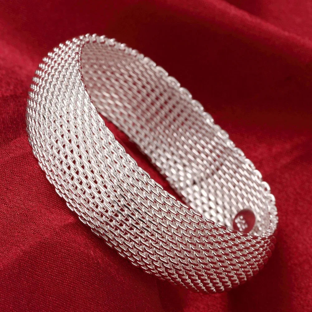 925 Sterling Silver Bracelet Open Cuff Adjustable Charms Bangle Women 1 Pc