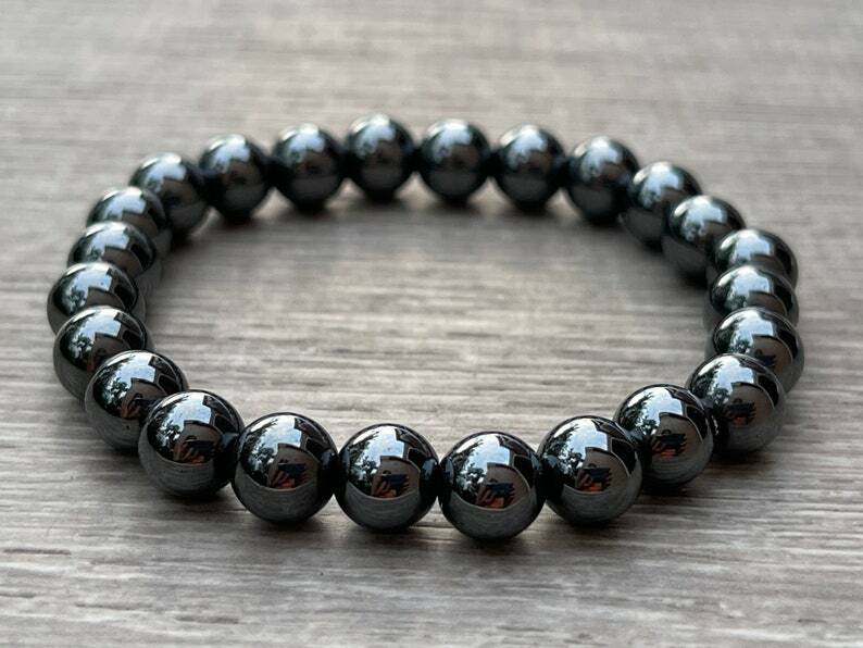 Hematite Smooth Round Natural Gemstone 8mm Beads Gemstone Bracelet