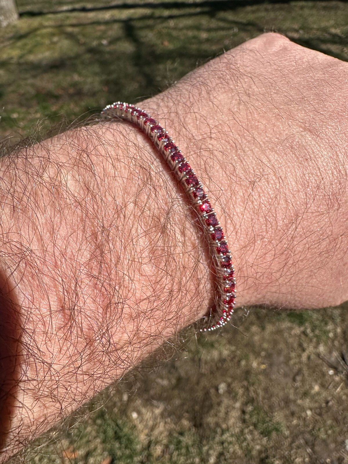 Real Iced Ruby Red MOISSANITE 3mm Tennis Bracelet 925 Silver Passes Tester