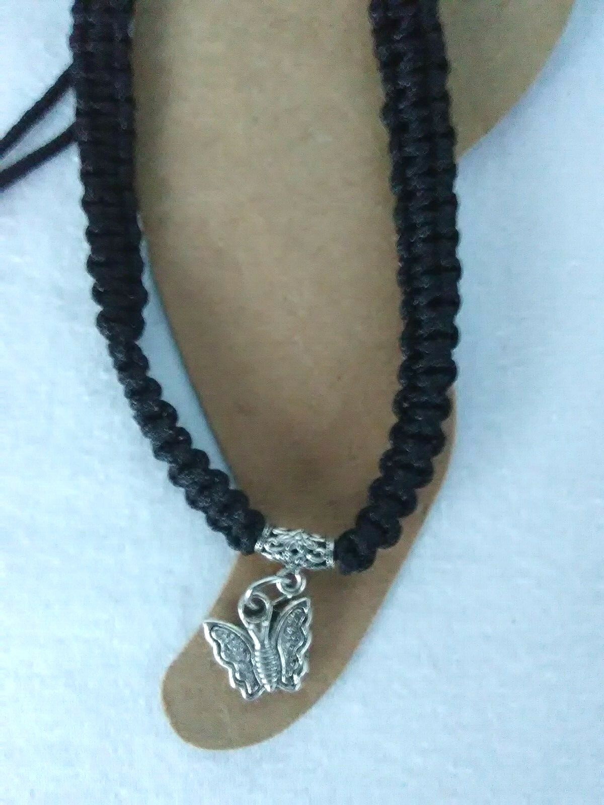 Bracelet Anklet Macrame Black Butterfly Charm Tie Adj Beach US Seller NWT New