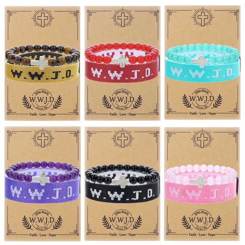 6Sets WWJD Faith Bracelets Cross Bead Religious Christian Friendship Jewelry