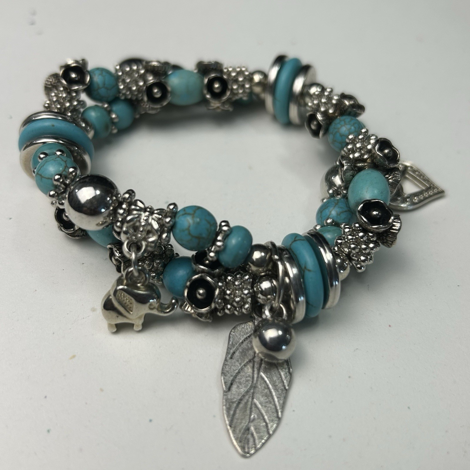 Boho Turquoise Charm Bracelet Stack 7pc Lot Silver Western Festival Jewelry SEE