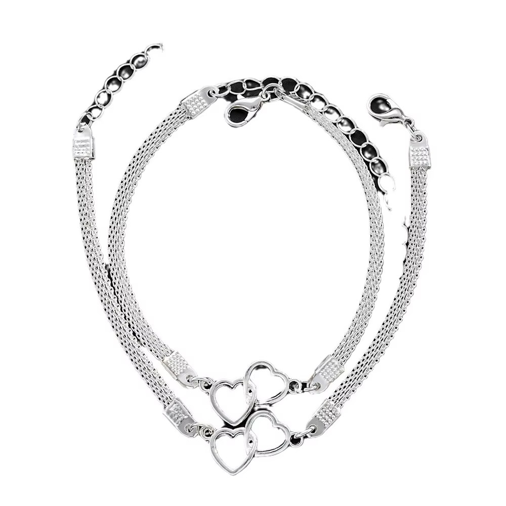 Women’s Fashion Jewelry Silver Color Double Heart Love Bracelet 72-6
