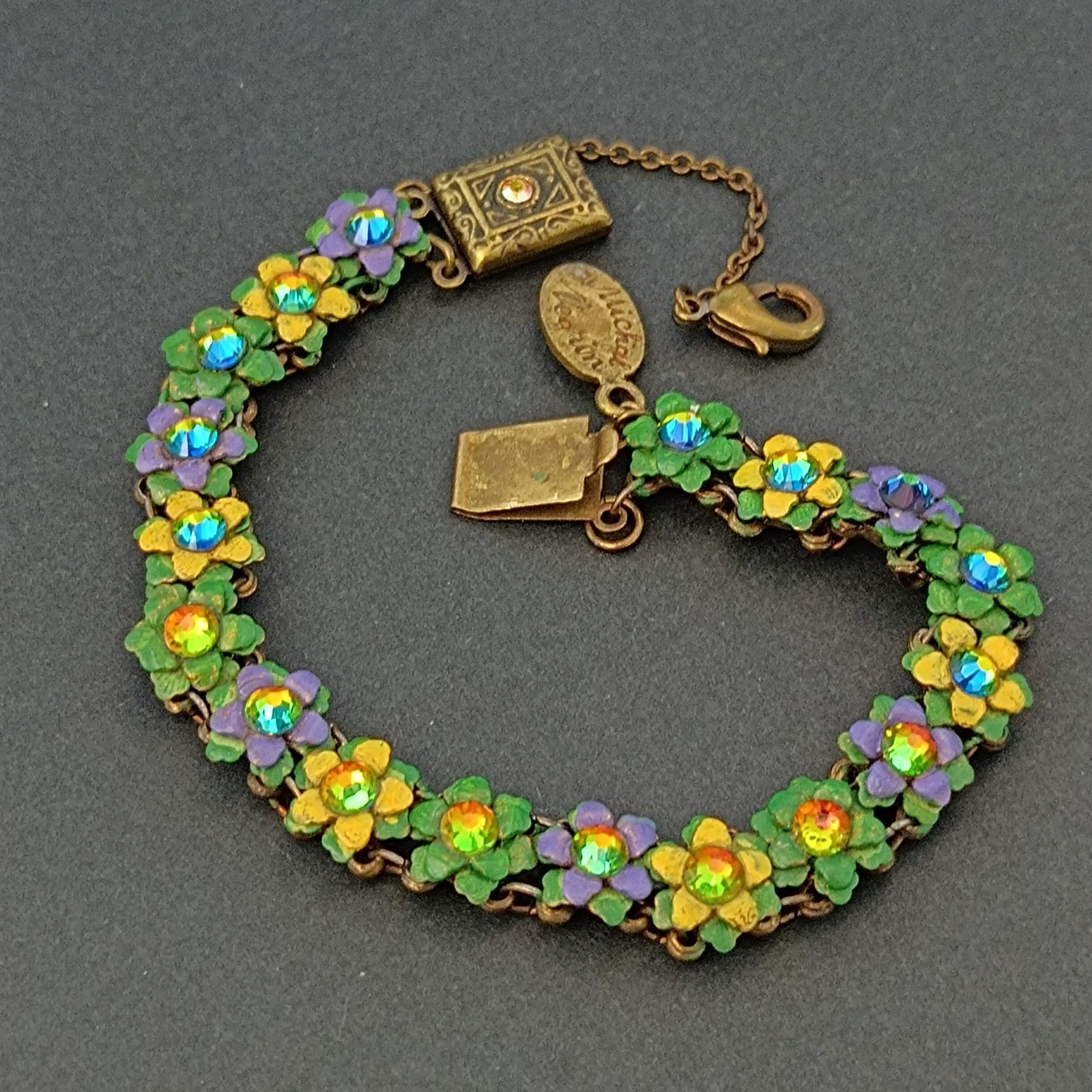 Michal Negrin Bracelet Enamel Flower Watermelon Rainbow Iridescent Boho Shabby