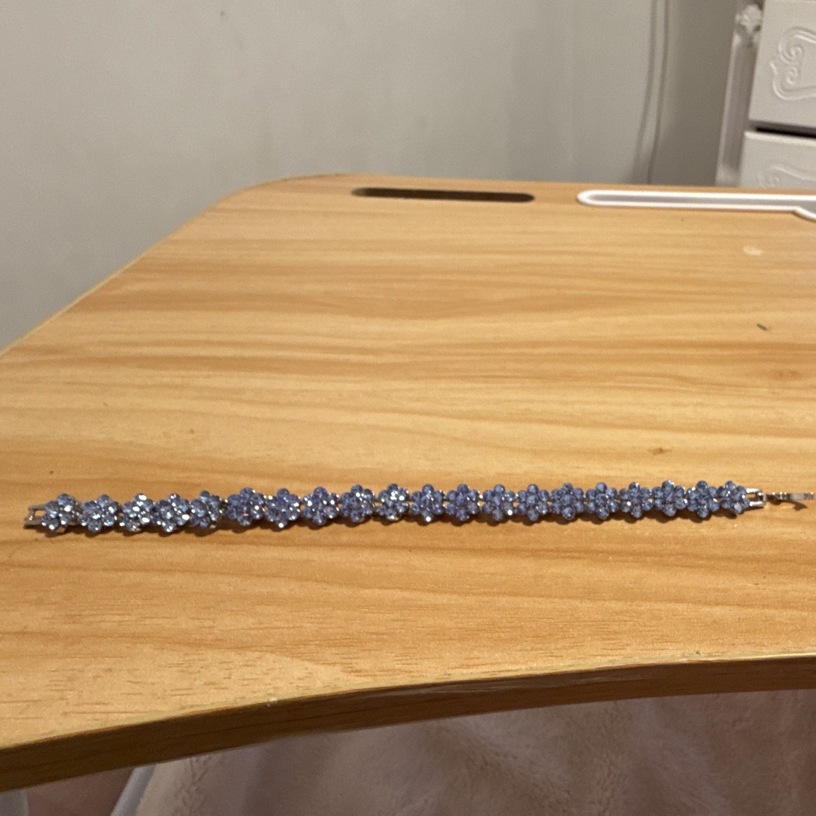 Blue Round Crystal Tennis Bracelet Silver Tone Prong-Set Metal