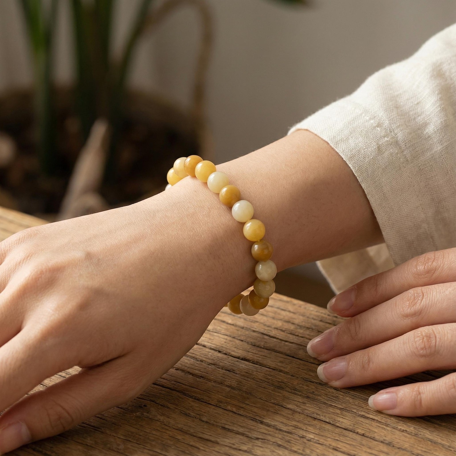 Yellow Aventurine Bracelet, Warm Honey Beads, Stackable Minimalist Accessory
