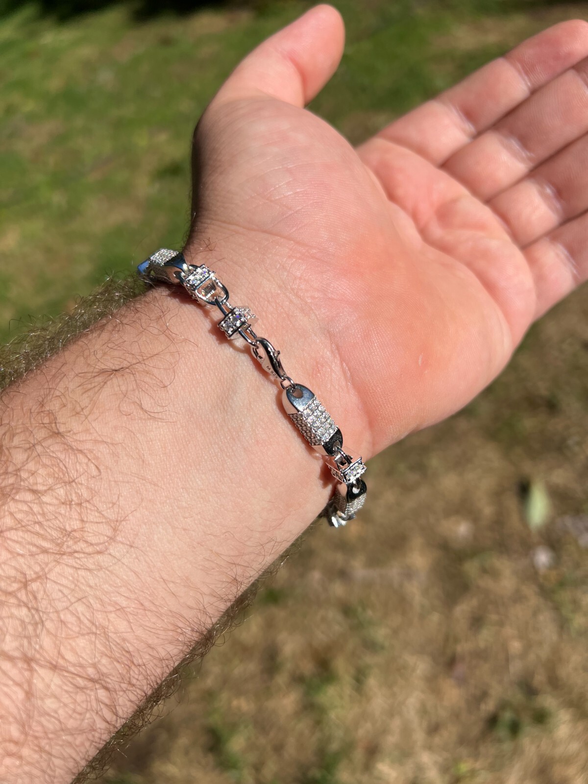 MOISSANITE Men’s Bullet Chain Real 925 Silver Iced Flooded Out Hip Hop Bracelet