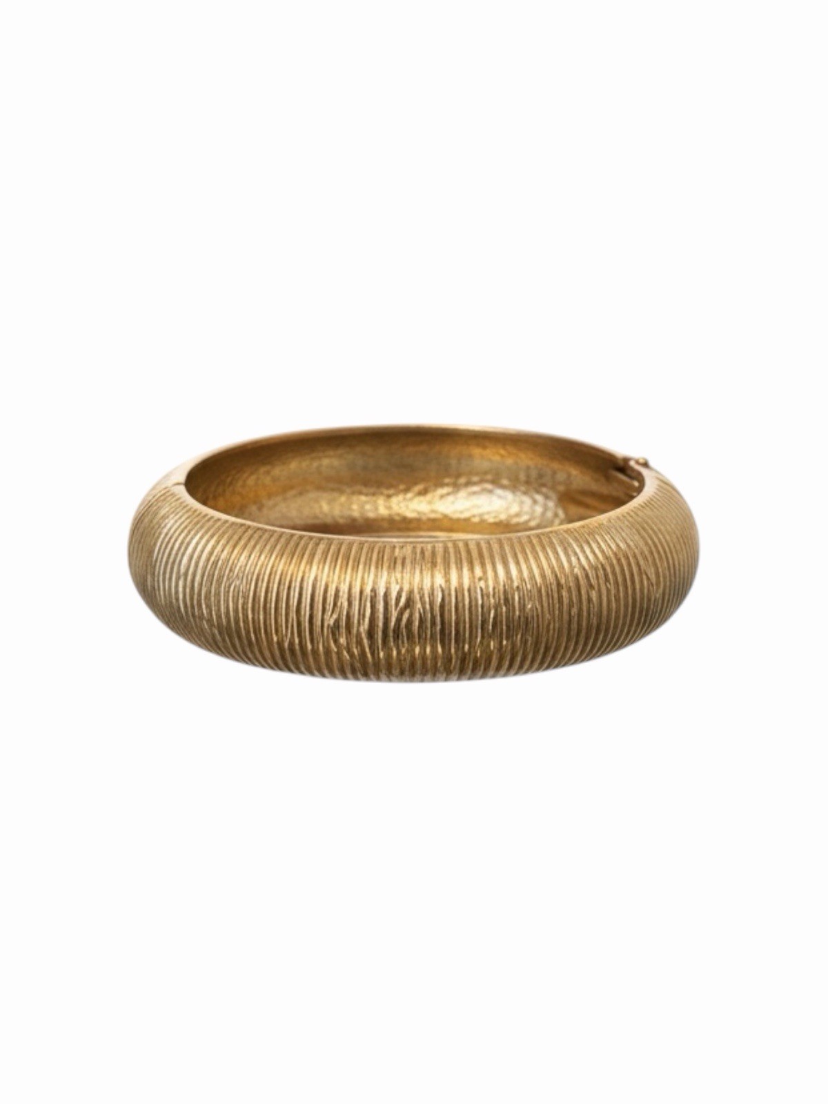 Gold Tone Ribbed Dome Bangle Bracelet Round Shape Metal No Stone Accent