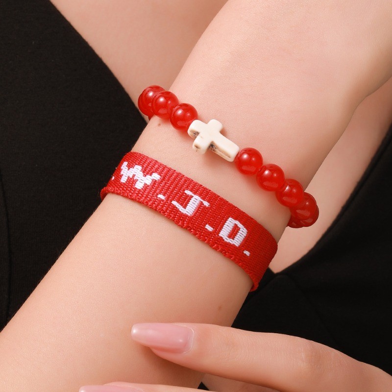 6Sets WWJD Faith Bracelets Cross Bead Religious Christian Friendship Jewelry