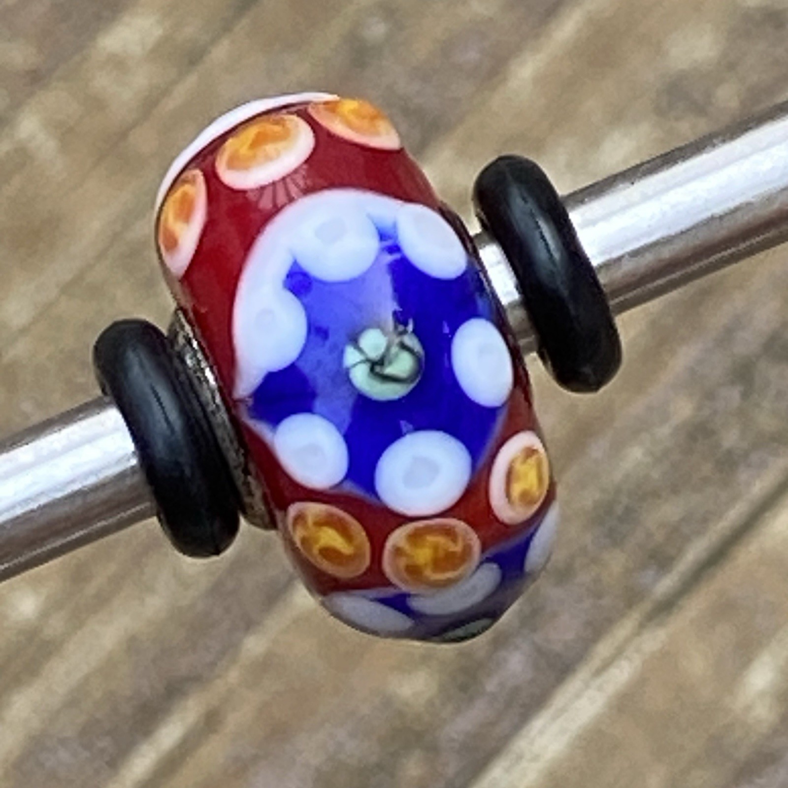 Authentic Trollbeads Unique OOAK Bead Red, Blue, Yellow & White