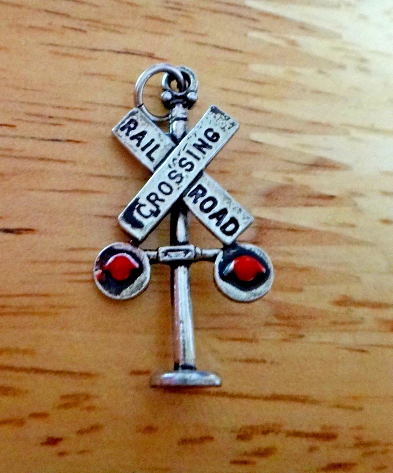 Silver 3D 27x16mm Railroad Crossing Sign Locomotive Train Engine Charm
