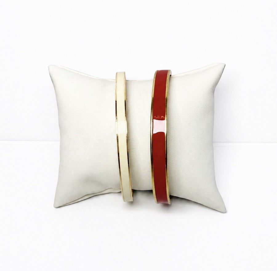 Kate Spade New York Bangle Bracelet Set Red & Cream Enamel Gold Tone Set of 2