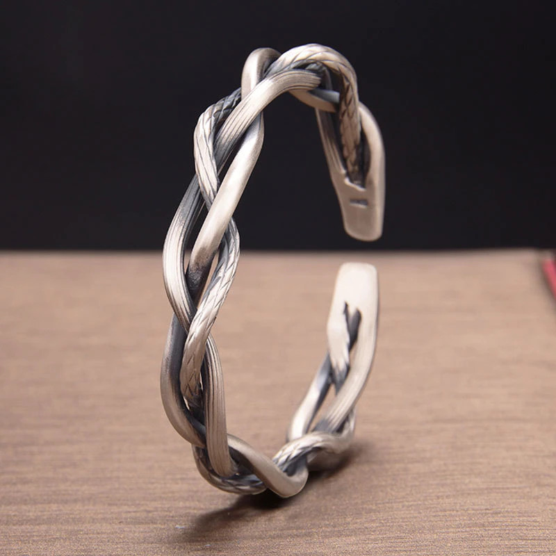 Men’s Fashion Jewelry Silver Twist Adjustable Bangle Cuff Bracelet 492