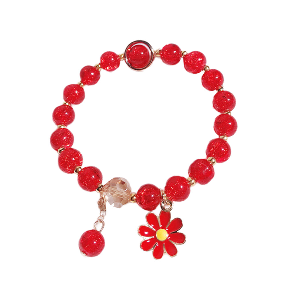 Women Beads Bracelet Daisy Pendant Chain Colorful Crystal Wristband Sweet Gift