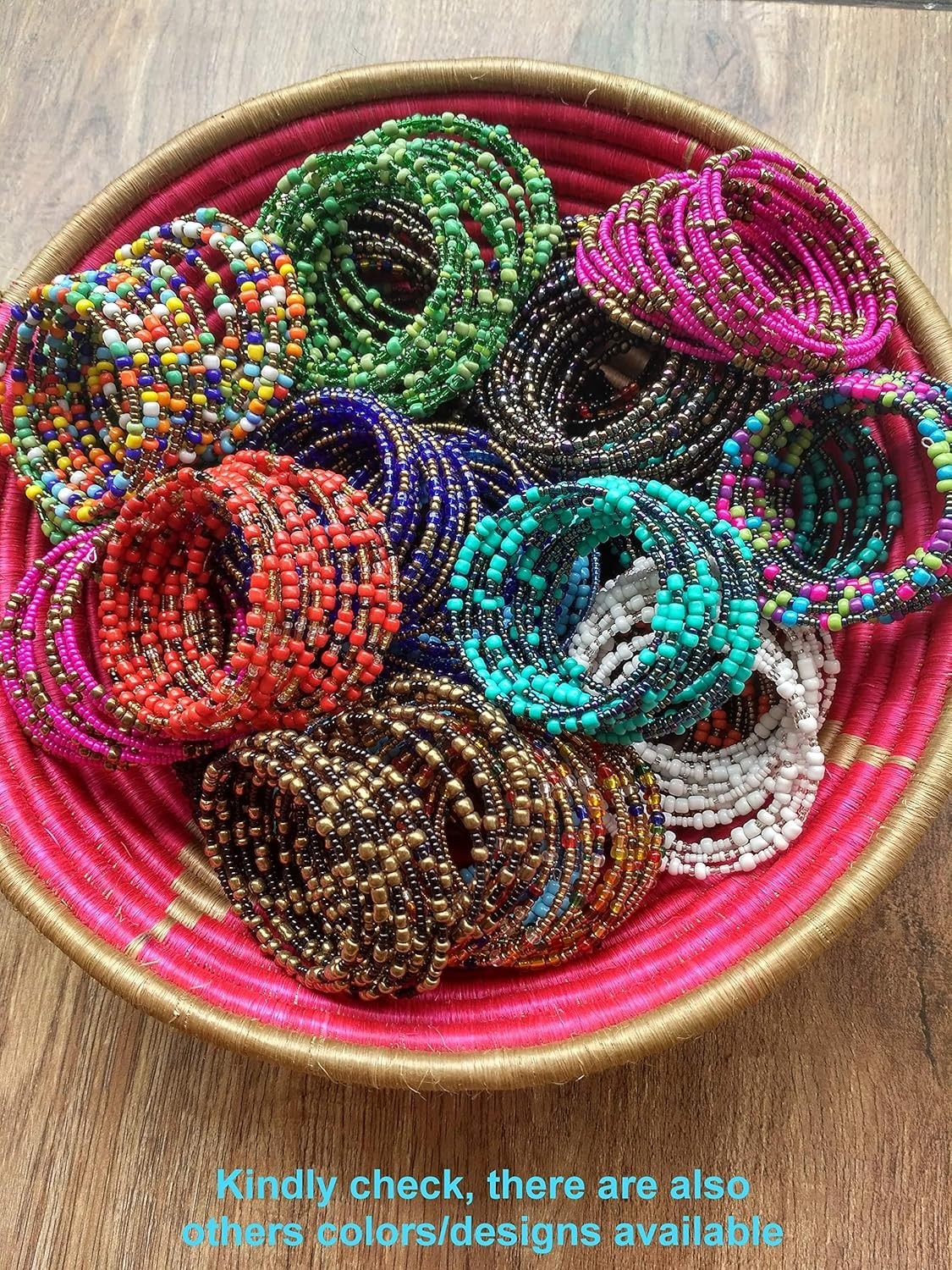 TEMBO AFRICA Set of 2 Beaded Bracelets for Women 5 loops each 10 loops in tot…