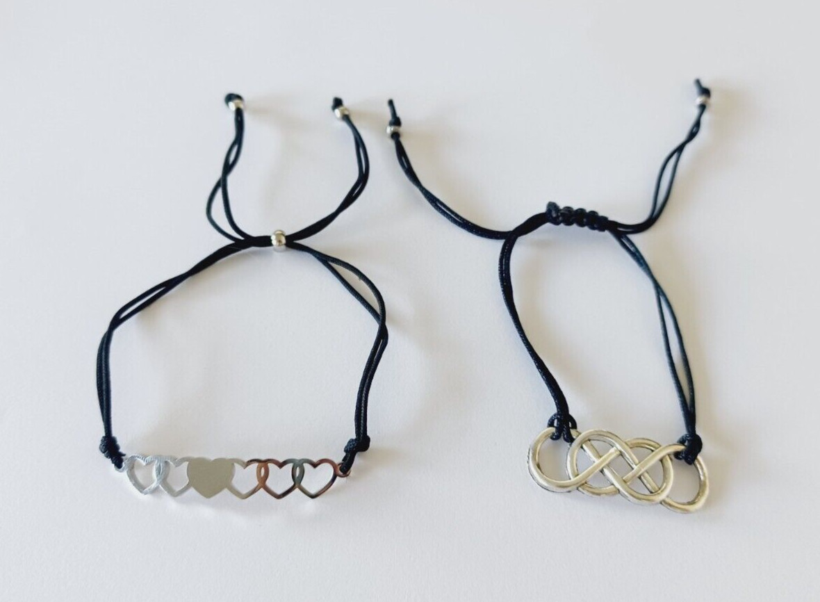 Connecting Hearts & Figure 8 Interloop Adjustable Bracelet Set