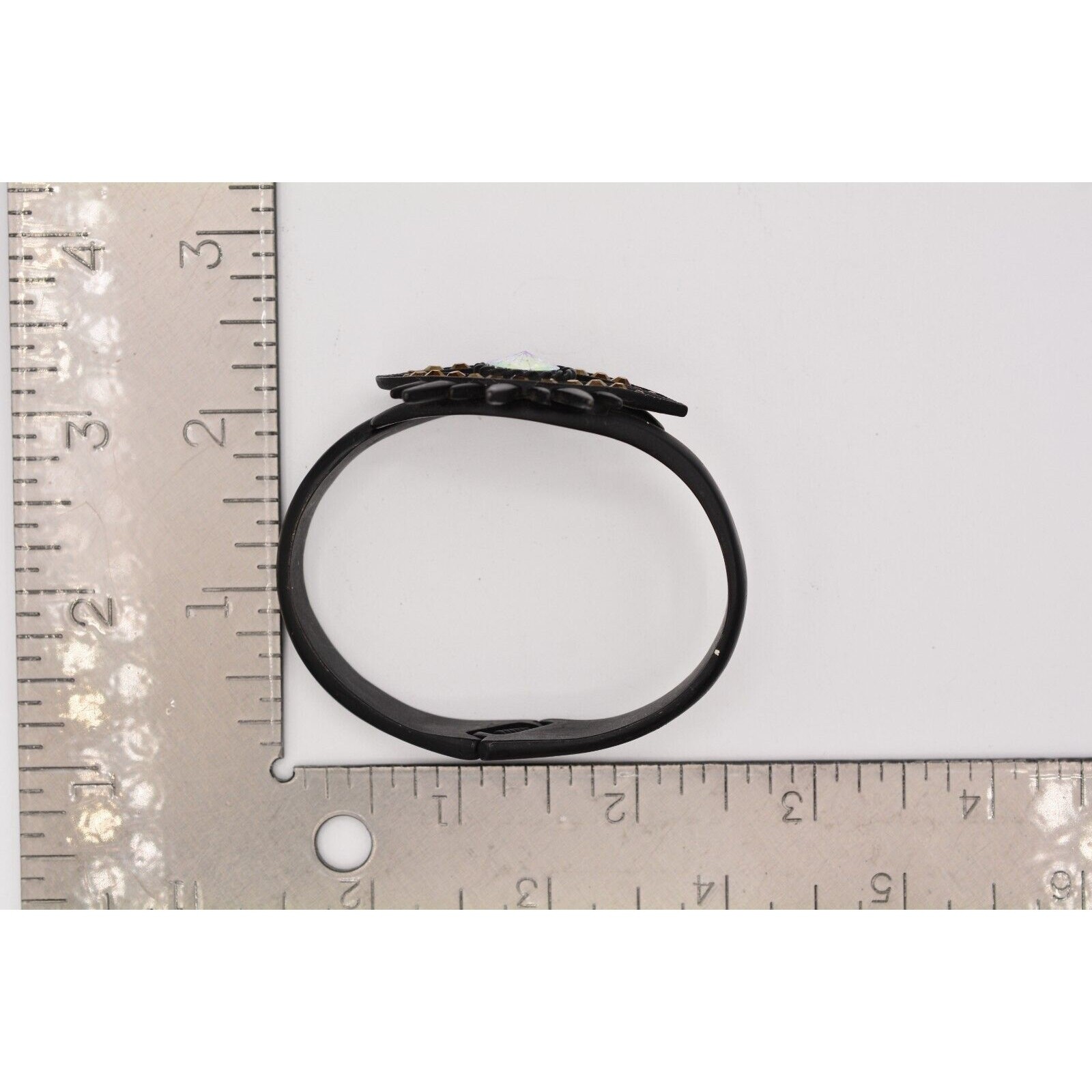 Crystal Eye Bangle Bracelet Black Matte Metal Aurora Borealis Rhinestone Bin7