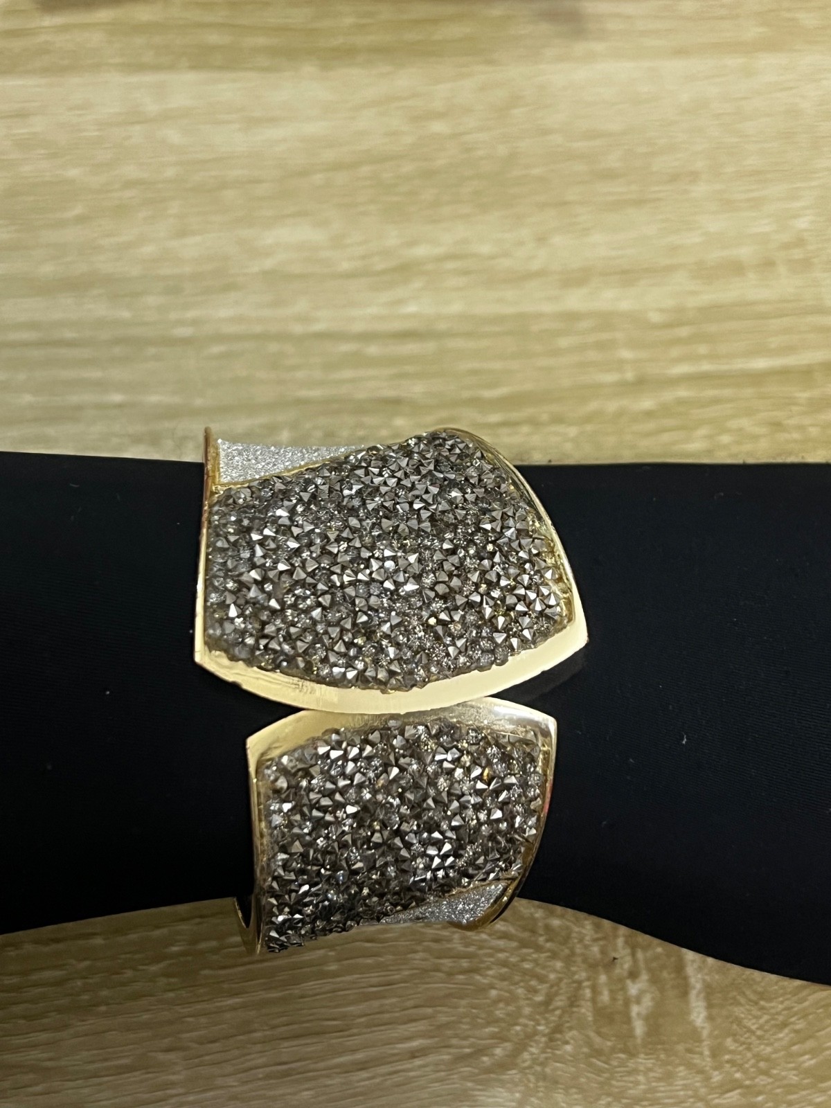 Gold Tone Wide Cuff Bracelet – Sparkly Crystal Statement Fashion Jewelry