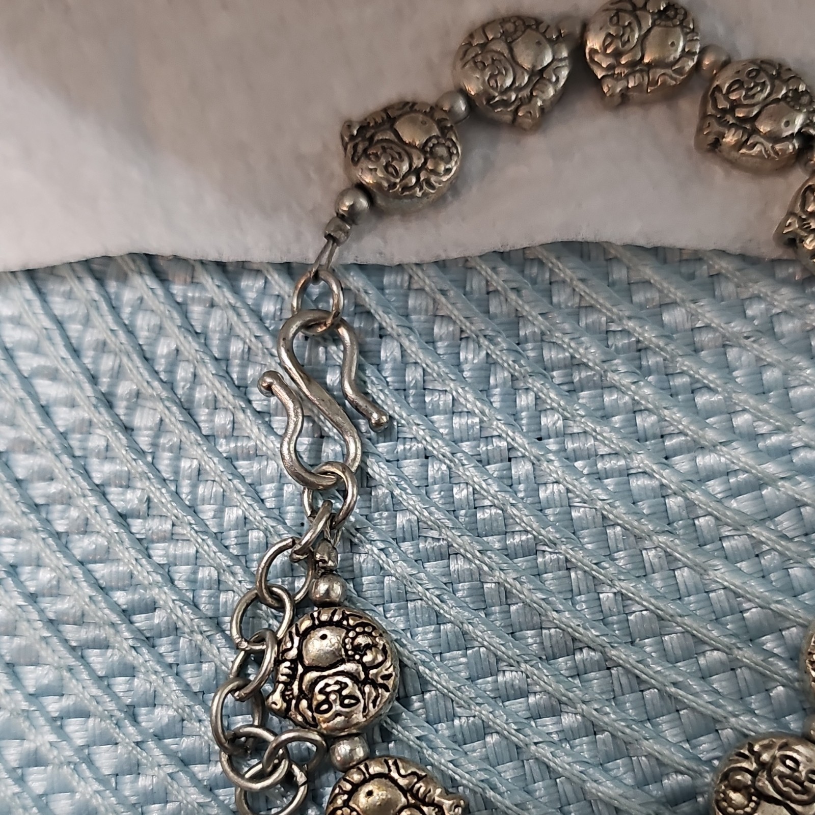Silver Tone Round Charm Link Chain Bracelet Dangle, Wire Hook Clasp