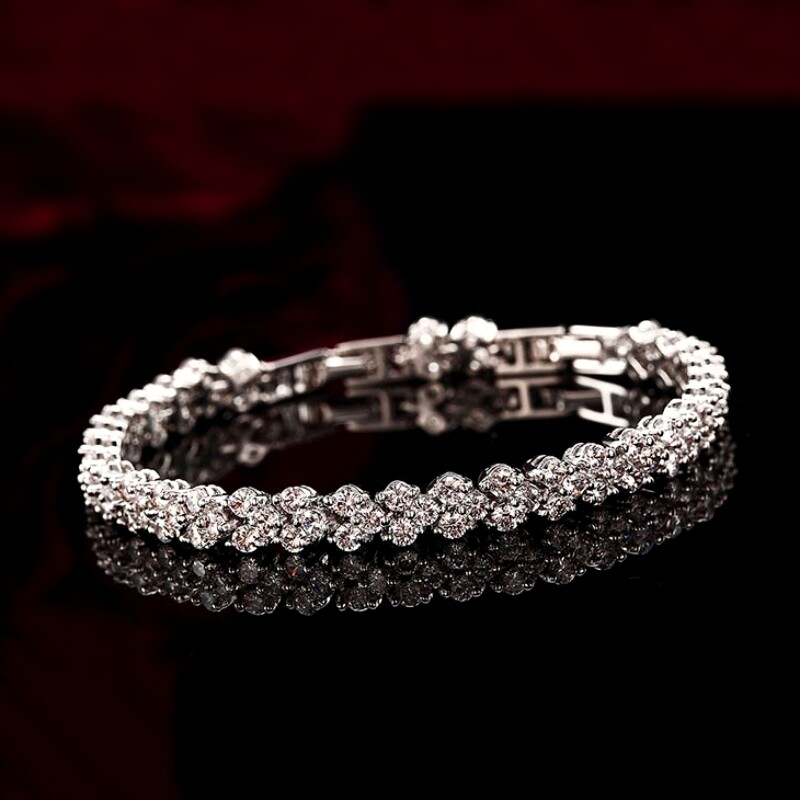 18k white gold gf made with Swarovski crystal sparkling roman tennis bracelet