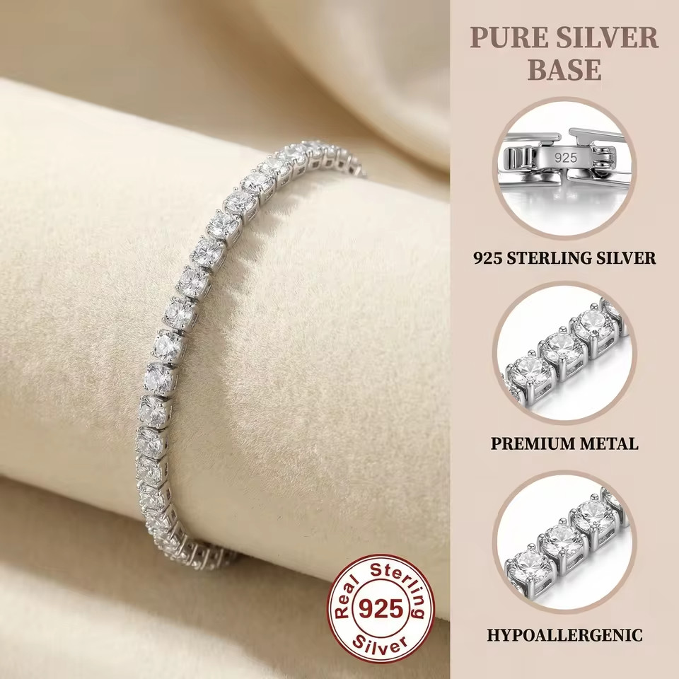 S925 Sterling Silver Bracelet Zirconia Tennis Ball Women