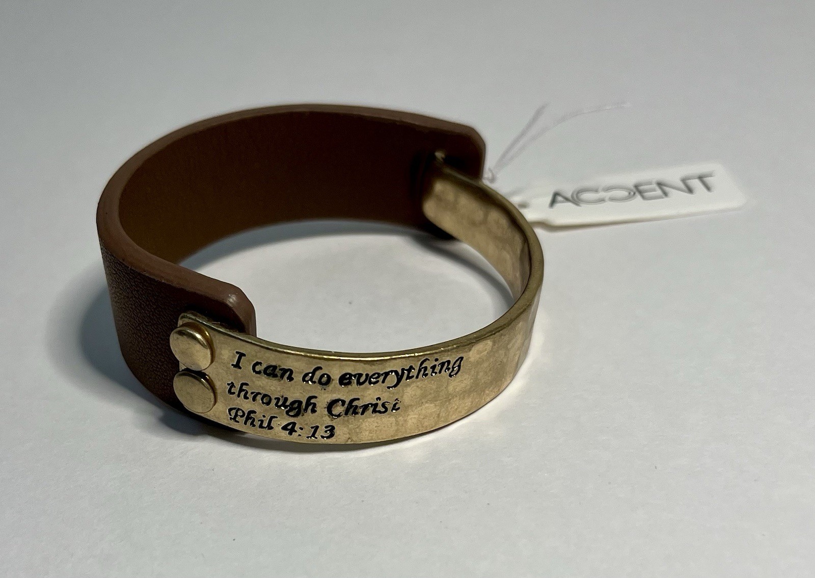Faux Leather/Metal Bible Verse Bracelet I Can Do Everything Through Christ