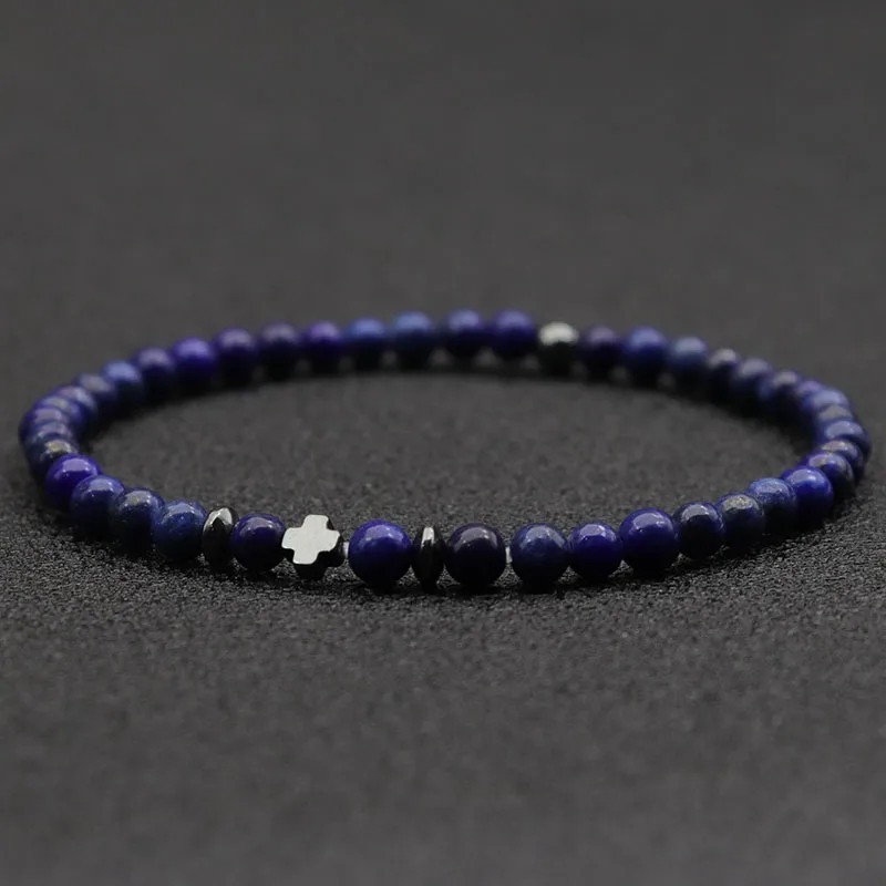 New Men Bracelet Small Stone 4mm Braclet Hematite Cross Braslet Rice.