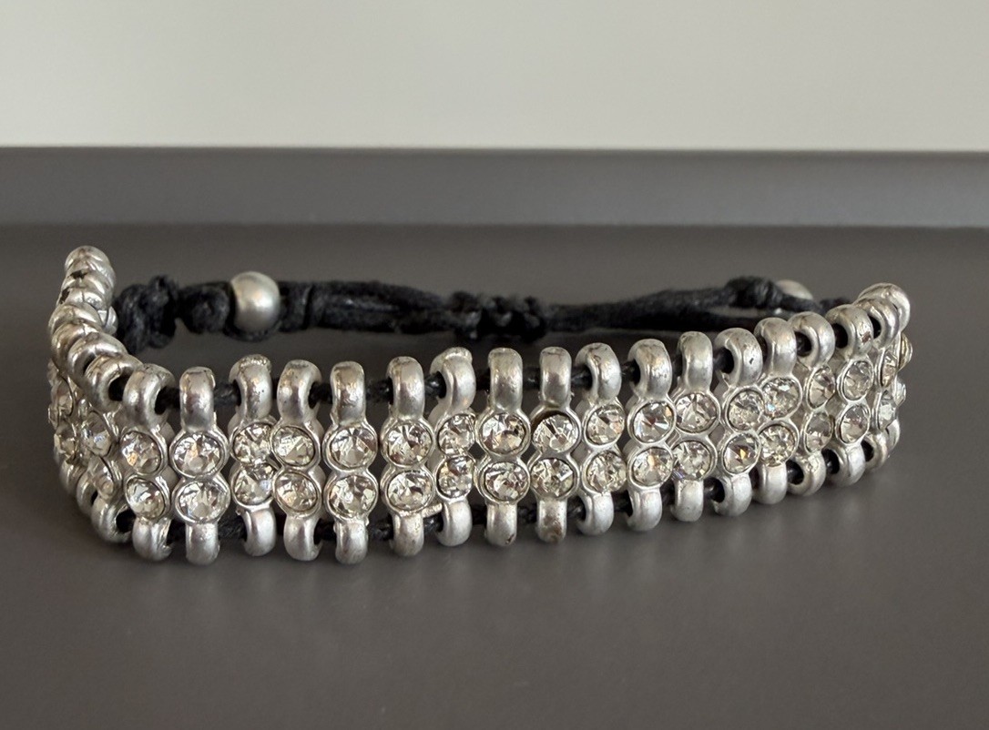 Adjustable PULL CORD DOUBLE ROW RHINESTONE DETAIL BRACELET